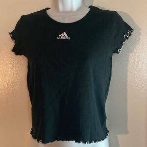 Adidas Womens Black Medium T-shirt Top Black Lettuce-edged NWT